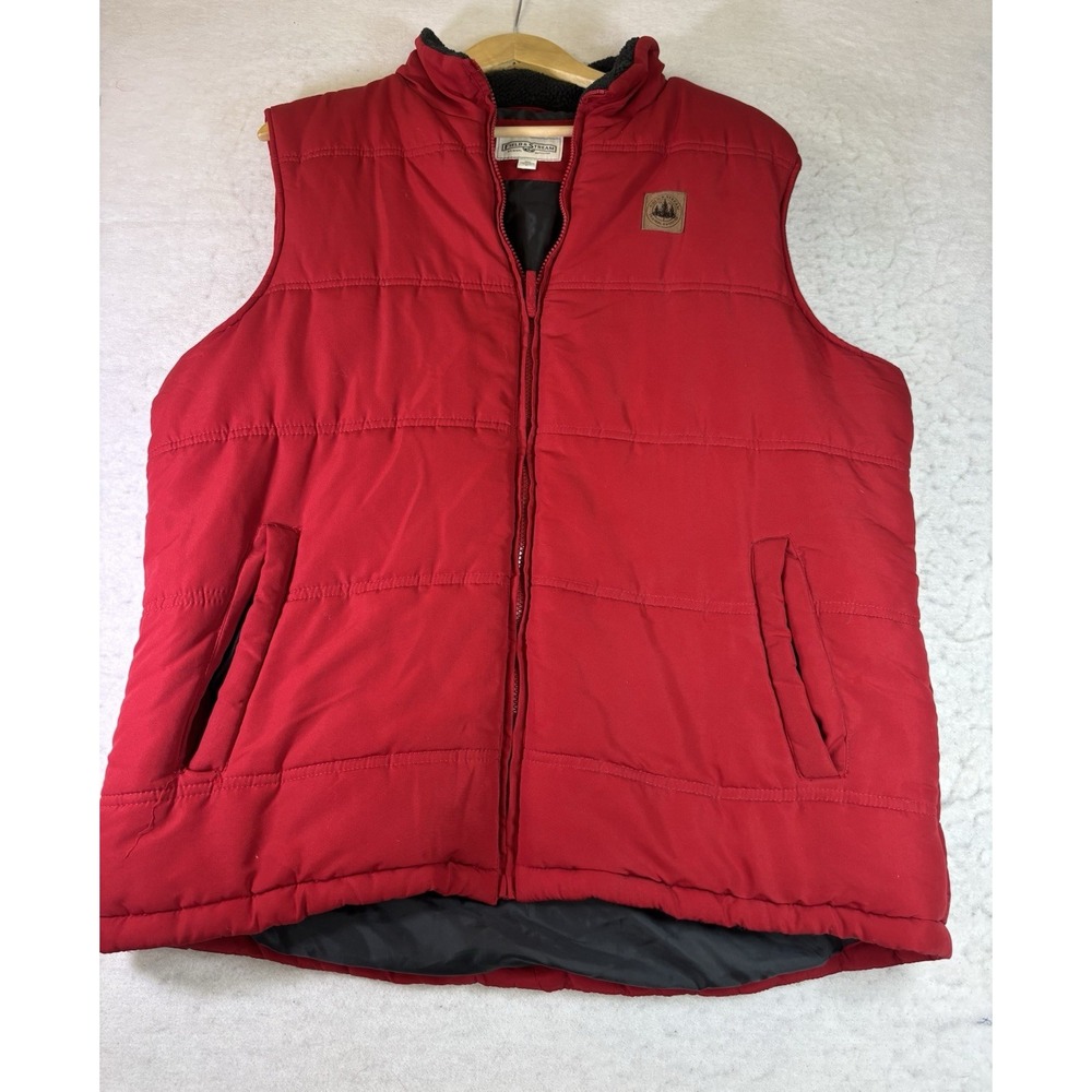 Field & Stream Puffer Vest Mens L Red Full Zip Polyester Outdoor Pockets